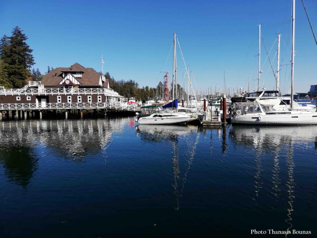 Boats at marina near Vancouver Rowing Club Stanley Park Vancouver British Columbia Canada