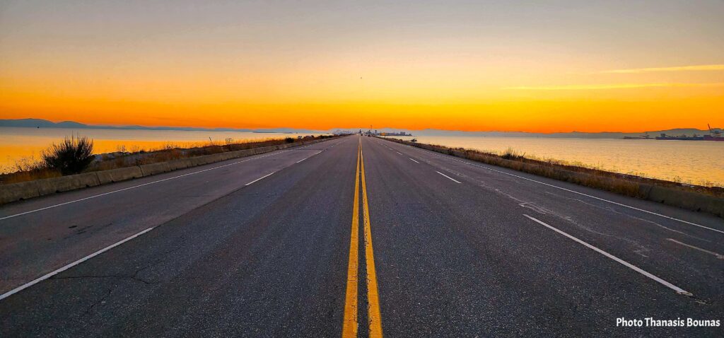 South Fraser Perimeter Road at sunset in Delta British Columbia Canada
