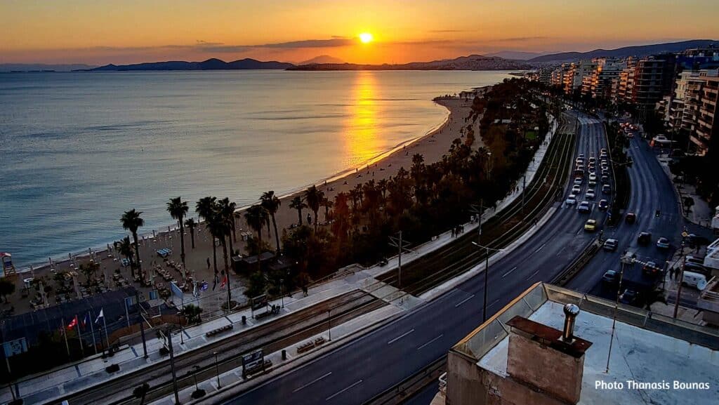 Poseidonos Avenue Athens sunset coastal road sea view Attica Riviera