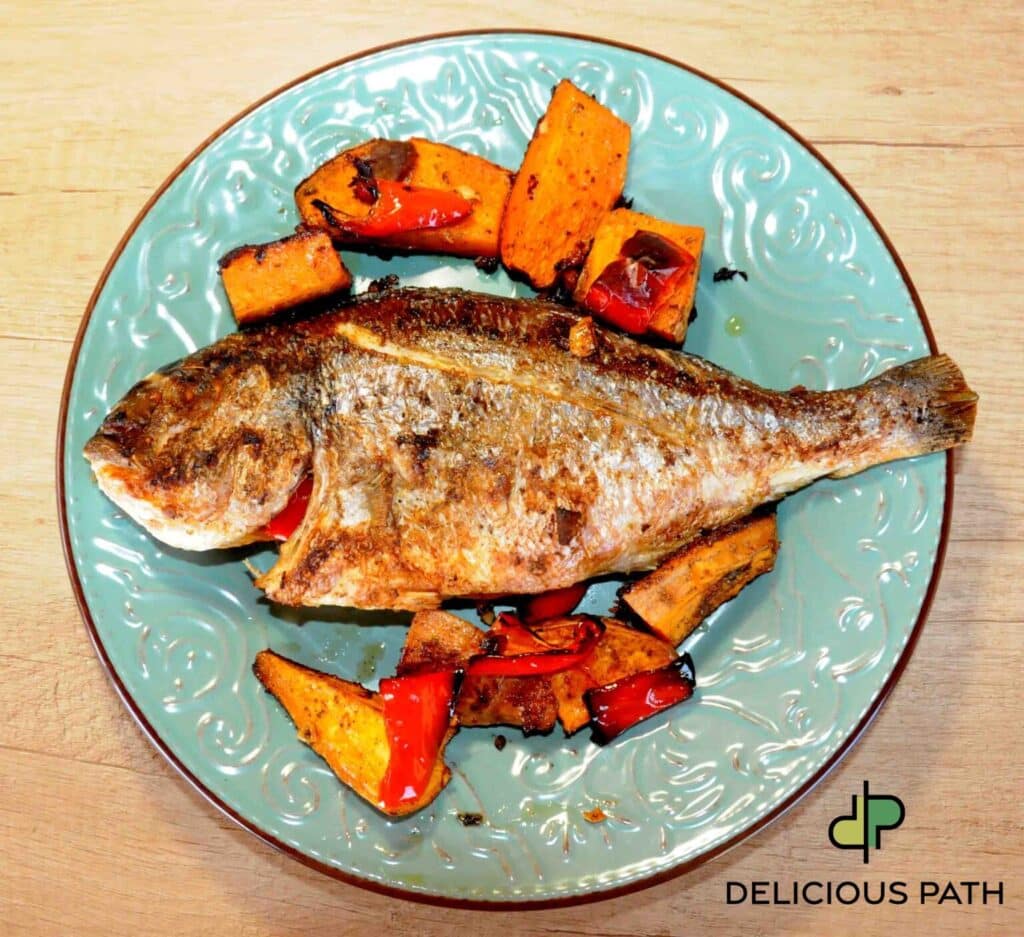 Baked sea bream with sweet potatoes symbolizing devotion, inner travel, and the psychology of attentive cooking and journey