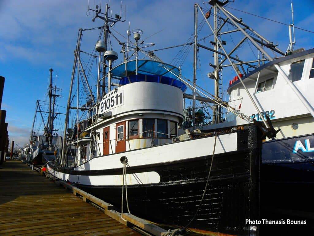 Fishing boats docked at Fisherman's Wharf Steveston Richmond British Columbia Canada