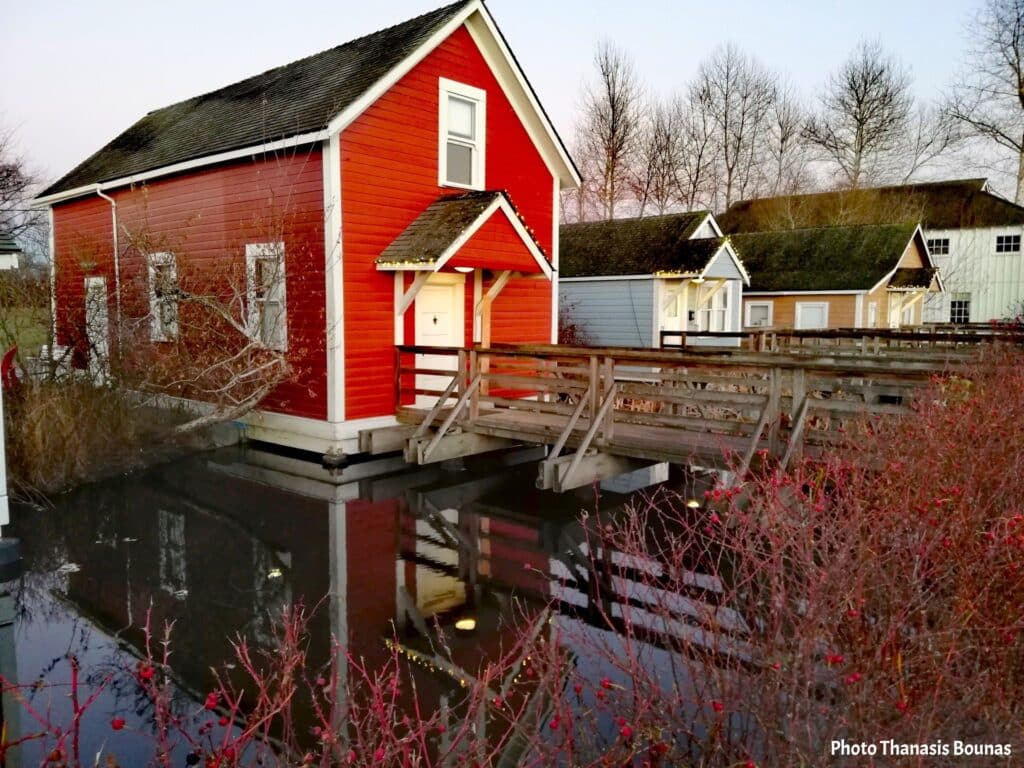 Britannia Shipyards historic red house in Richmond British Columbia Canada by the water