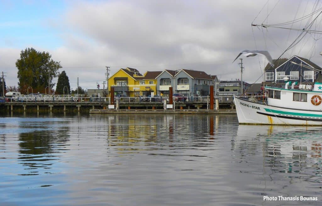 Fishing boat near waterfront Fisherman's Wharf Steveston Richmond British Columbia Canada
