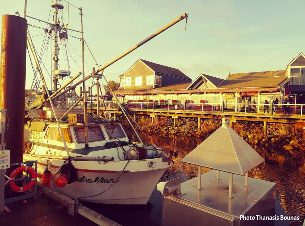 Fishing boat at Fisherman's Wharf Steveston Richmond British Columbia Canada during golden hour
