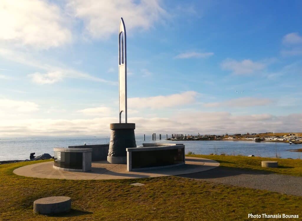 Steveston Fisherman’s Memorial in Richmond, Canada, honoring fishermen lost at sea and reflecting travel memory