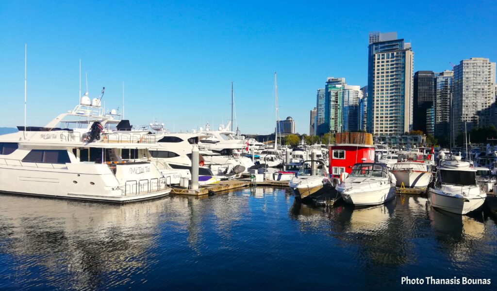 Vancouver marina yachts harbor skyline British Columbia