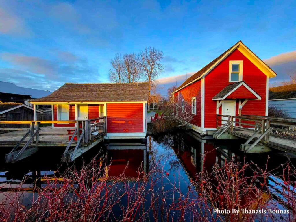 Historic red heritage house at Britannia Shipyards National Historic Site