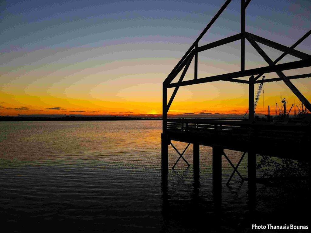 Sunset view over Britannia Shipyards Historic Site in Steveston Richmond BC