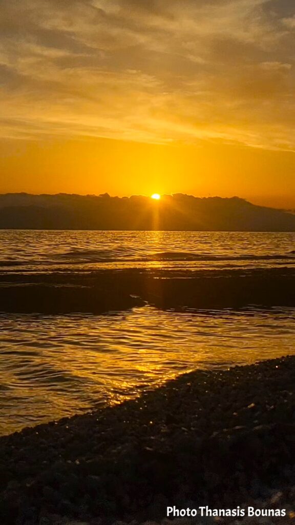 Sunrise over the Aegean Sea during a journey to Leros, Greece