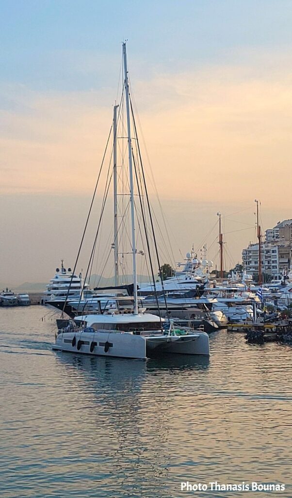 Sailing boat returning from the Aegean Islands in Greece