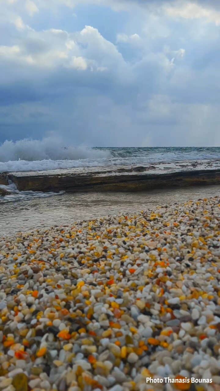 Waves meeting the pebble shoreline of Tilos in the Dodecanese, Greece. Photo by Thanasis Bounas.